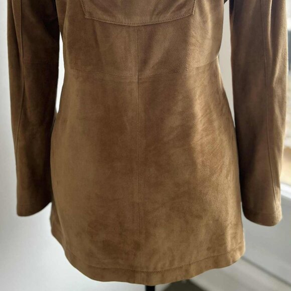 Vintage 1969 Camel Brown Nubuck Leather Tunic Top with Notched Neck – US S - Picture 7 of 13